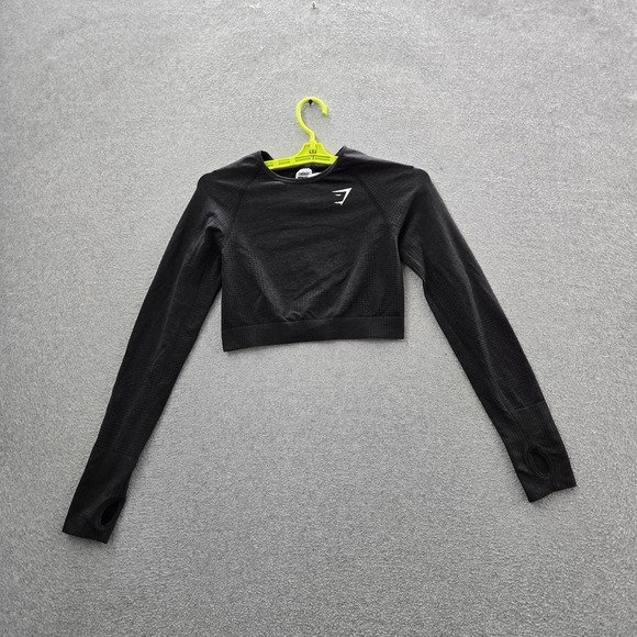 Gymshark Tops - Gymshark Women Shirt M Black Vital Crop Top Activewear Crew Neck Pullover